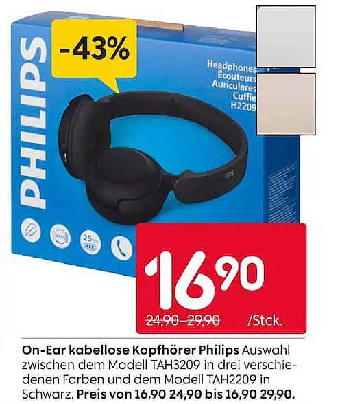 On-Ear kabellose Kopfhörer Philips Auswahl zwischen dem Modell TAH3209 in drei verschiedenen Farben und dem Modell H2H209 in Schwarz