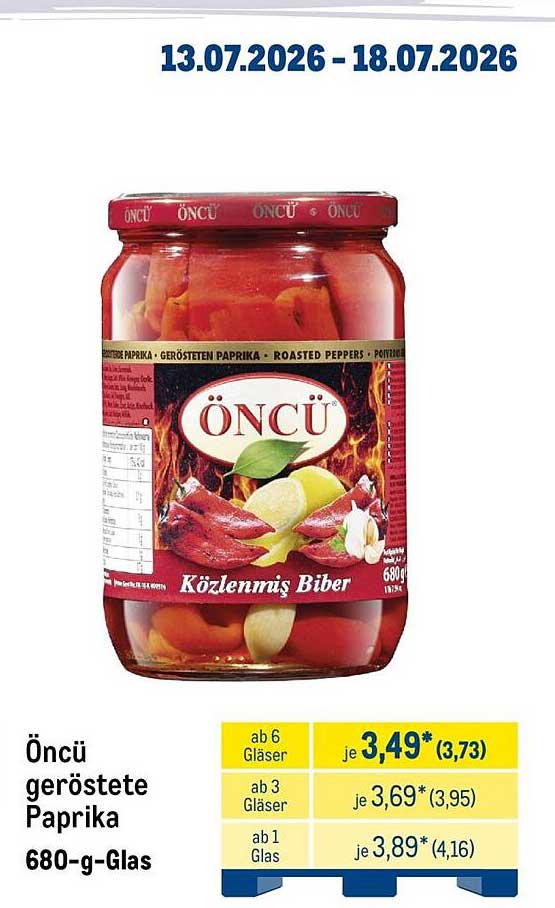 Öncu geröstete Paprika 680-g-Glas