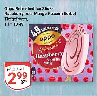 Oppo Refreshed Ice Sticks Raspberry oder Mango Passion Sorbet