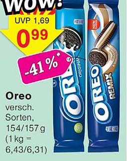 Oreo versch. Sorten, 154/157g (1kg = 6,43/6,31)