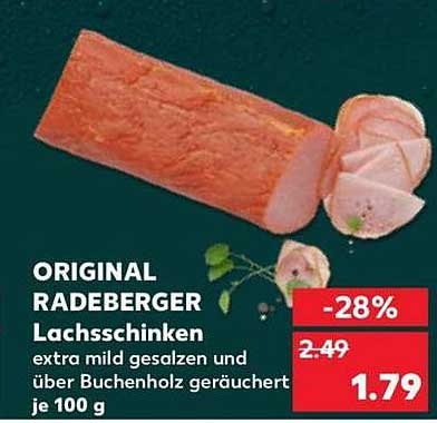 ORIGINAL RADEBERGER Lachsschinken extra mild gesalzen und über Buchenholz geräuchert je 100 g