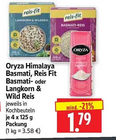 Oryza Himalaya Basmati, Reis Fit Basmati- oder Langkorn & Wild Reis