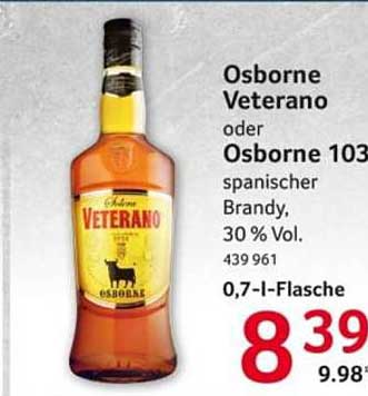 Osborne Veterano oder Osborne 103 spanischer Brandy, 30 % Vol., 0,7-l-Flasche