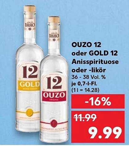 OUZO 12 oder GOLD 12 Anisspirituose oder -likör