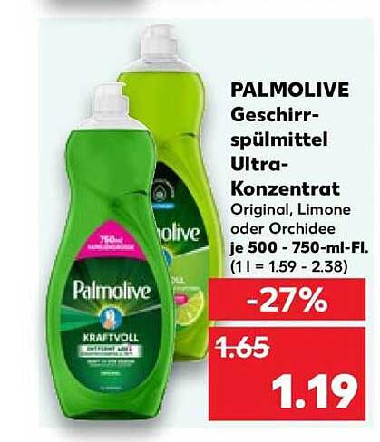 PALMOLIVE Geschirr-spülmittel Ultra-Konzentrat Original, Limone oder Orchidee je 500 - 750-ml-FI. (1 l = 1.59 - 2.38)