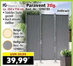 Paravent 3tlg. ca. 260 x 156 cm Anthrazit