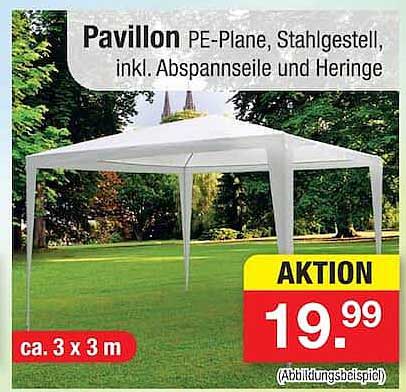 Pavillon PE-Plane, Stahlgestell, inkl. Abspannseile und Heringe