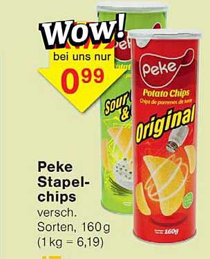 Peke Stapel-chips versch. Sorten, 160g (1 kg = 6,19)