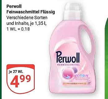 Perwoll Feinwaschmittel Flüssig Verschiedene Sorten und Inhalte, je 1,35 l, 1 WL = 0,18