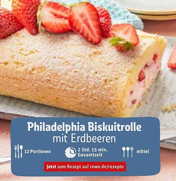 Philadelphia Biskuittrolle mit Erdbeeren