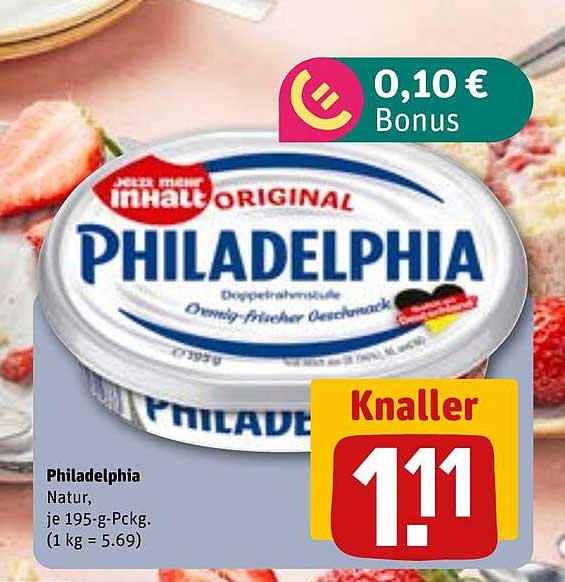 Philadelphia Natur, je 195-g-Pckg. (1 kg = 5.69)