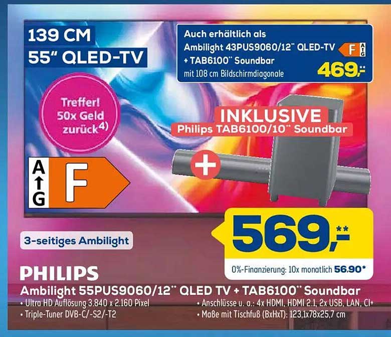 PHILIPS Ambilight 55PUS9060/12* QLED TV + TAB6100* Soundbar