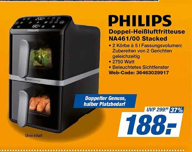 PHILIPS Doppel-Heißluftfritteuse NA461/00 Stacked