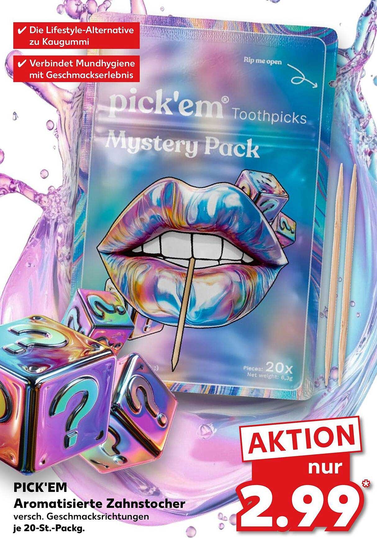 PICK'EM Aromatisierte Zahnstocher, versch. Geschmacksrichtungen, je 20-St.-Packg.