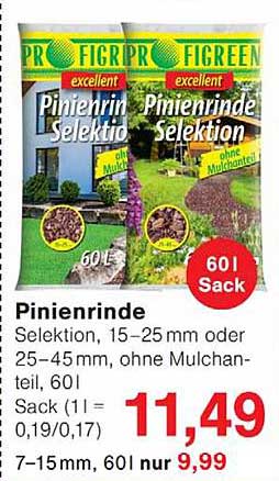 Pinierrinde Selektion, 15–25 mm oder 25–45 mm, ohne Mulchanteil, 60 l Sack