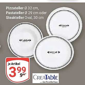 Pizzateller Ø 32 cm, Pastateller Ø 29 cm oder Steak­teller Oval, 30 cm