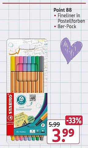 Point 88 Fineliner in Pastellfarben 8er-Pack