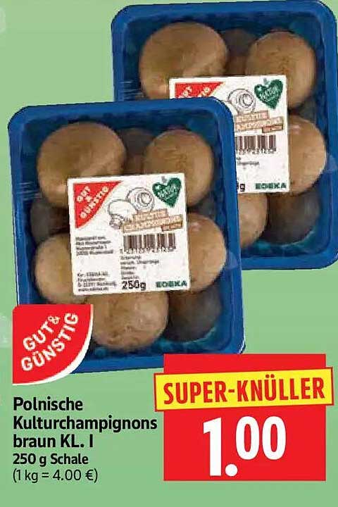Polnische Kulturchampignons braun KL. I 250 g Schale