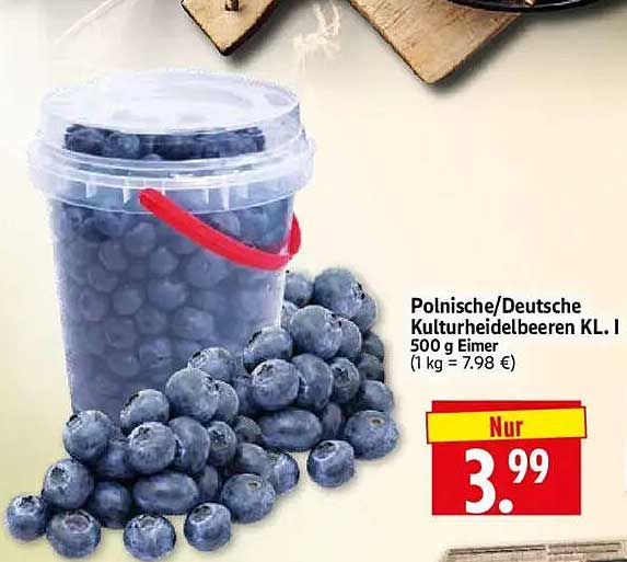 Polnische/Deutsche Kulturheidelbeeren Kl. I 500 g Eimer (1 kg = 7.98 €)