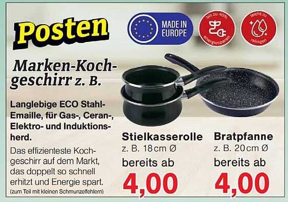 Posten Marken-Kochgeschirr z. B. Stielkasserolle z. B. 18cm Ø bereits ab Bratpfanne z. B. 20cm Ø bereits ab