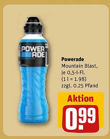 Powerade Mountain Blast, je 0,5-l-Fl. (1 l = 1.98) zzgl. 0.25 Pfand Aktion