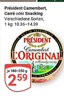 Président Camembert, Carré oder Snacking