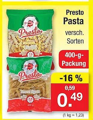 Presto Pasta versch. Sorten 400-g-Packung
