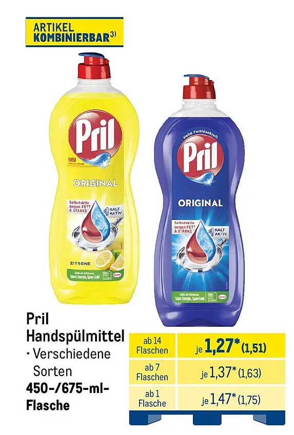 Pril Handspülmittel • Verschiedene Sorten 450-/675-ml-Flasche