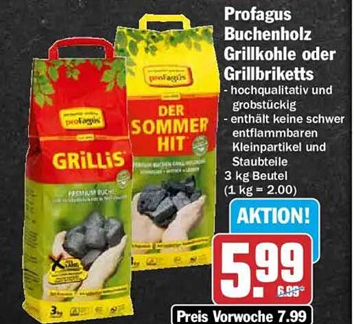 Profagus Buchenholz Grillkohle oder Grillbriketts