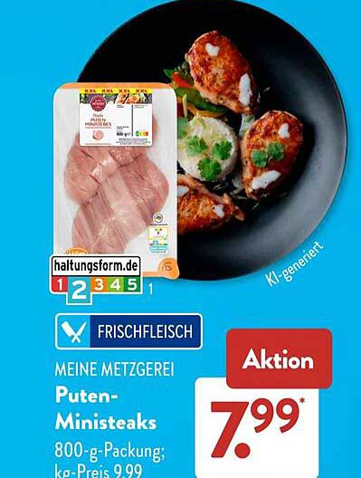 Puten-Ministeaks 800-g-Packung; kg-Preis 9,99