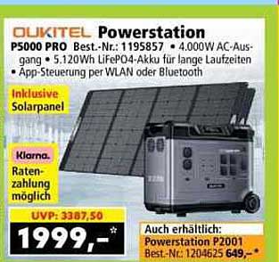QUKTEL Powerstation P5000 PRO Best.-Nr.: 1195857 - 4.000W AC-Ausgang - 5.120Wh LiFePO4-Akku für lange Laufzeiten - App-Steuerung per WLAN oder Bluetooth