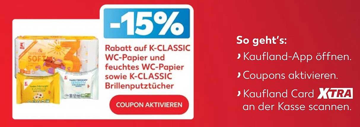 Rabatt auf K-CLASSIC WC-Papier und feuchtes WC-Papier sowie K-CLASSIC Brillenputztücher