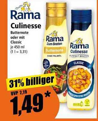 Rama Culinesse Butternote oder mit Classic je 450 ml (1 l = 3,31)