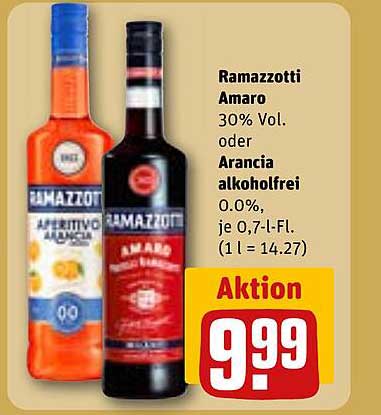 Ramazzotti Amaro 30% Vol. oder Arancia alkoholfrei 0.0%, je 0,7-l-Fl. (1 l = 14.27)