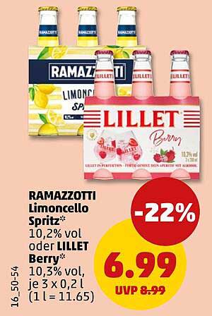 RAMAZZOTTI Limoncello Spritz* 10,2% vol oder LILLET Berry* 10,3% vol, je 3 x 0,2 l (1 l = 11.65)