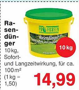 Rasendünger 10kg, Sofort- und Langzeitwirkung, für ca. 100m² (1kg = 1,50)