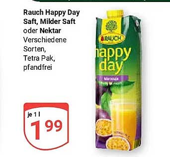 Rauch Happy Day Saft, Milder Saft oder Nektar Verschiedene Sorten, Tetra Pak, pfandfrei