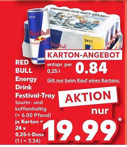 RED BULL Energy Drink Festival-Tray taurin- und koffeinhaltig (+ 6,00 Pfand) je Karton = 24 x 0,25-l-Dose (1 l = 3,34)
