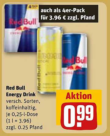 Red Bull Energy Drink versch. Sorten, koffeinhaltig, je 0,25-L-Dose (1 l = 3.96) zzgl. 0.25 Pfand