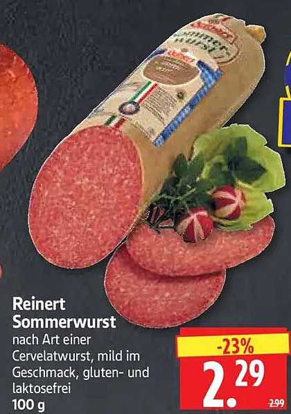 Reinert Sommerwurst nach Art einer Cervelatwurst, mild im Geschmack, gluten- und laktosefrei 100 g