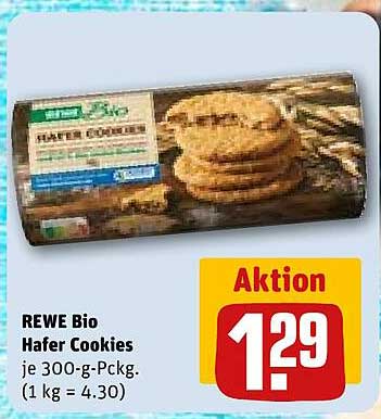 REWE Bio Hafer Cookies je 300-g-Pckg. (1 kg = 4.30)