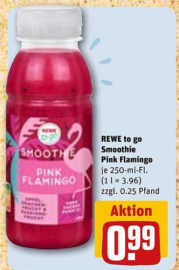 REWE to go Smoothie Pink Flamingo je 250-ml-Fl. (1 l = 3.96) zzzgl. 0.25 Pfand