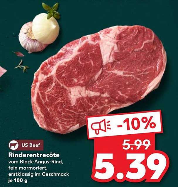 Rinderentrecôte vom Black-Angus-Rind, fein marmoriert, erstklassig im Geschmack je 100 g