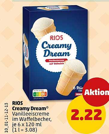 RIOS Creamy Dream* Vanilleeiscreme im Waffelbecher, je 6 x 120 ml (1 l = 3.08)