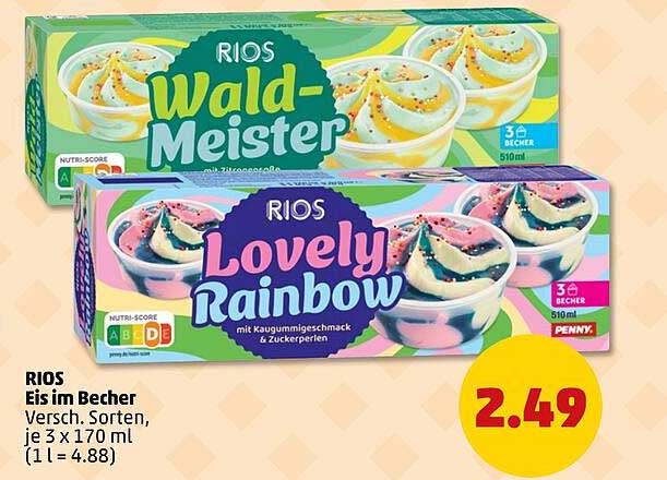 RIOS Eis im Becher Versch. Sorten, je 3 x 170 ml (1 l = 4.88)