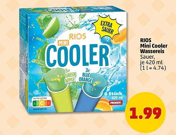 RIOS Mini Cooler Wassereis Sauer, je 420 ml (1 l = 4.74)