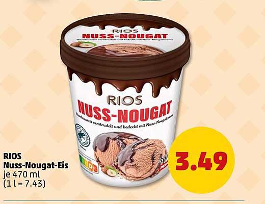 RIOS Nuss-Nougat-Eis je 470 ml (1 l = 7.43)