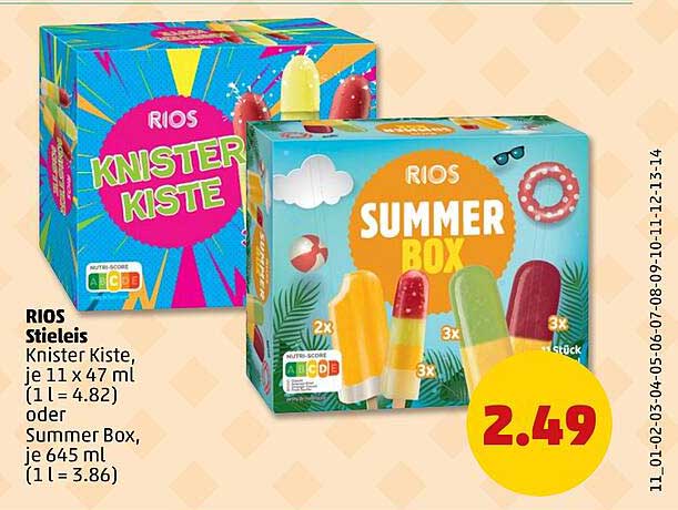 RIOS Stieleis Knister Kiste, je 11 x 47 ml (1 l = 4.82) oder Summer Box, je 645 ml (1 l = 3.86)
