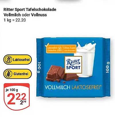 Ritter Sport Tafelschokolade Vollmilch oder Vollnuss