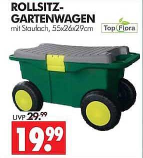 ROLLSITZ-GARTENWAGEN mit Staufach, 55x26x29cm